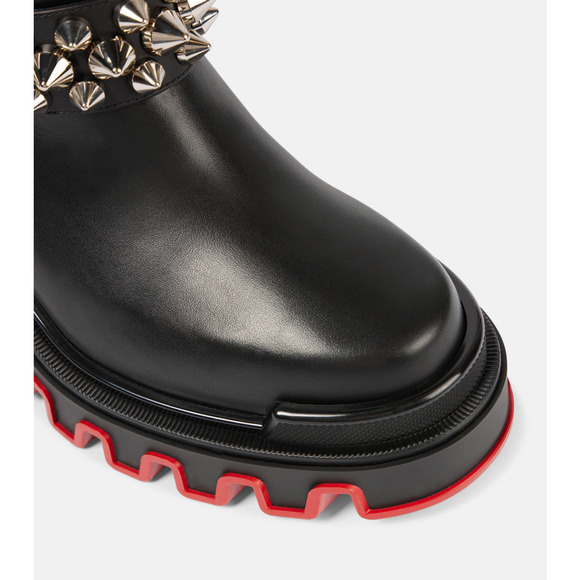 Christian Louboutin Dune Bike Spike Black Leather Platform Moto Ankle Boots 39 - Picture 9 of 16